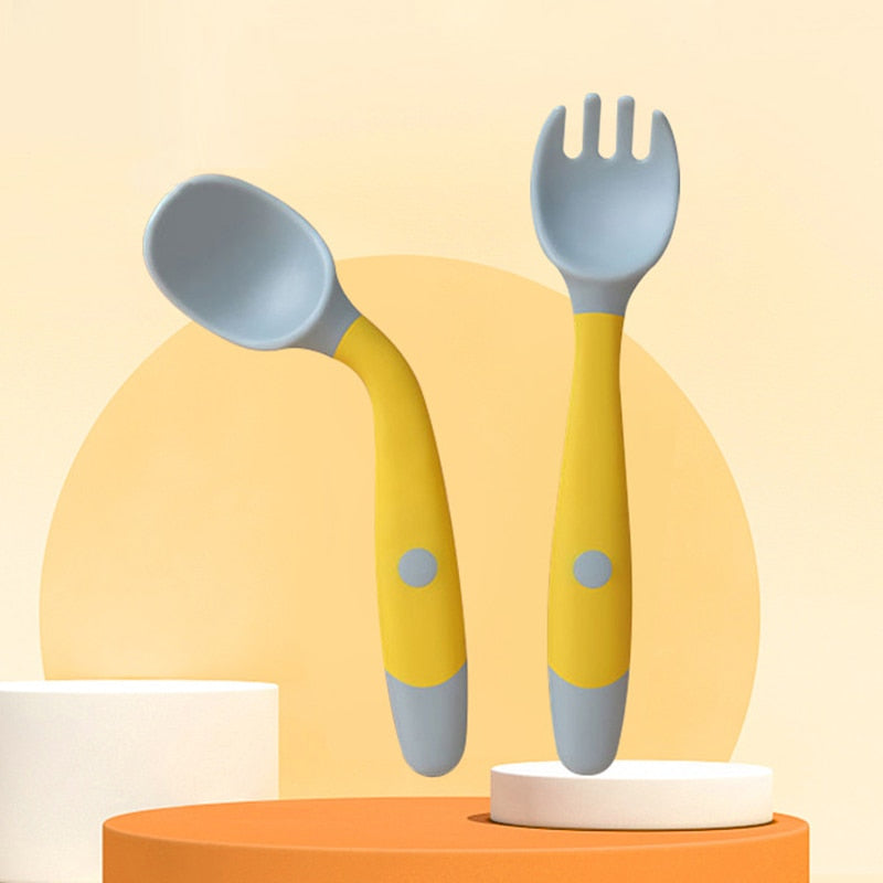 Baby Spoon & Fork Set - Soft Bendable Silicone cutlery