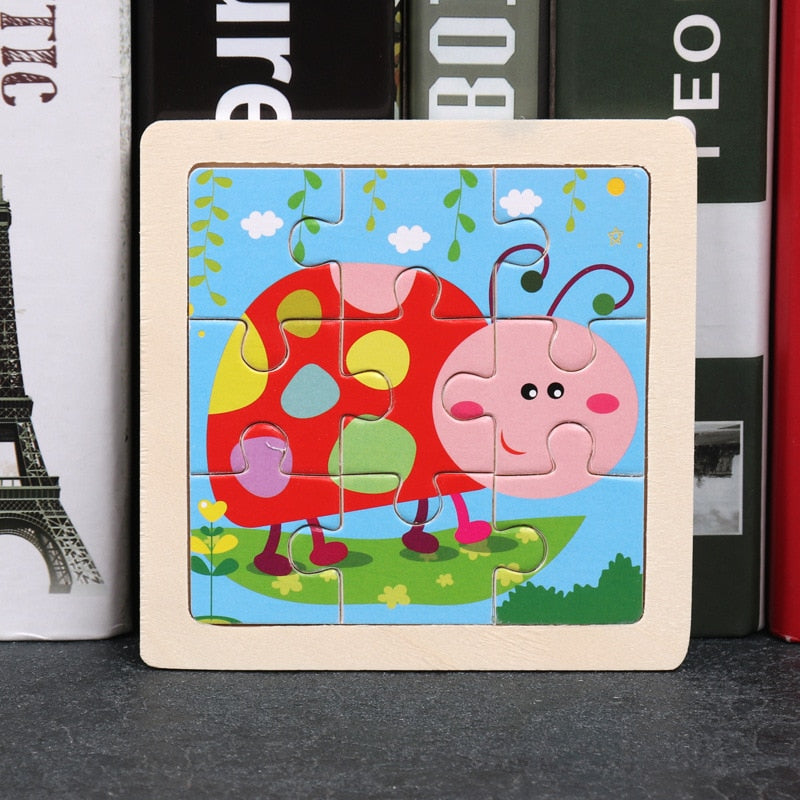 Wooden Puzzles - Colourful, cartoon style wooden 11cm wooden puzzles