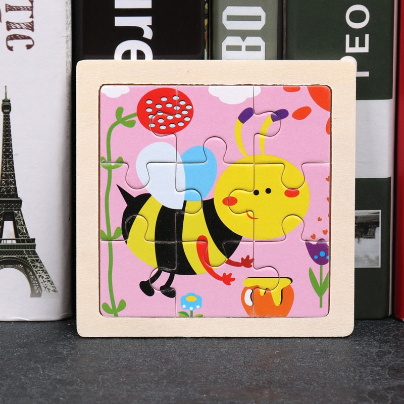 Wooden Puzzles - Colourful, cartoon style wooden 11cm wooden puzzles