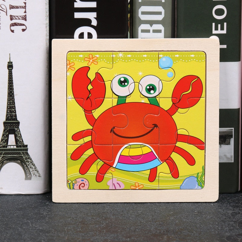 Wooden Puzzles - Colourful, cartoon style wooden 11cm wooden puzzles