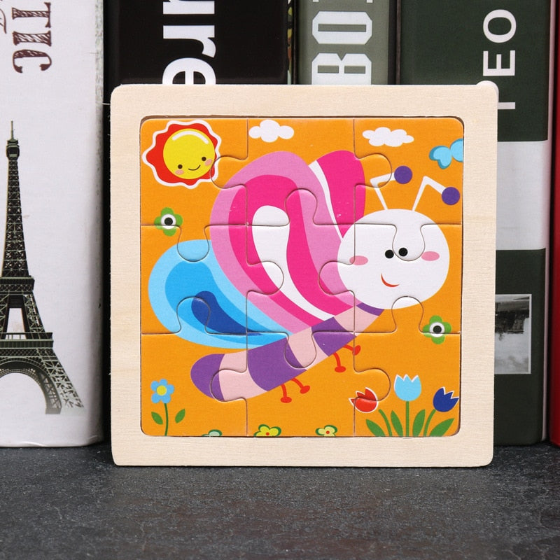 Wooden Puzzles - Colourful, cartoon style wooden 11cm wooden puzzles