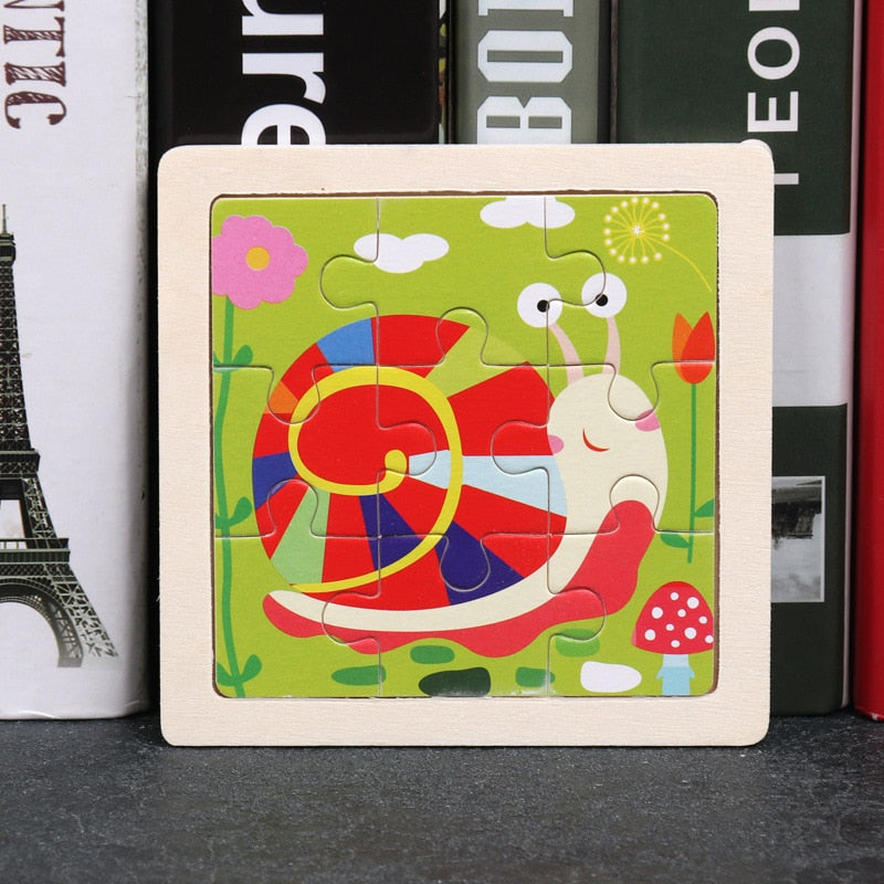 Wooden Puzzles - Colourful, cartoon style wooden 11cm wooden puzzles