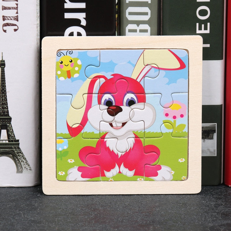 Wooden Puzzles - Colourful, cartoon style wooden 11cm wooden puzzles