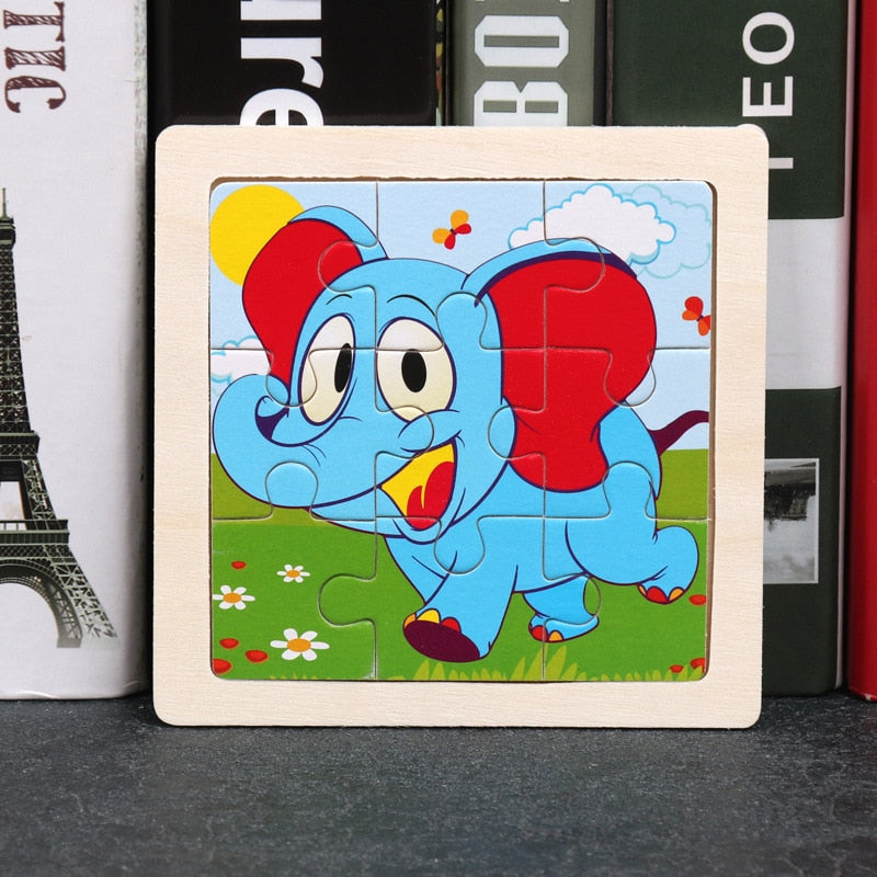 Wooden Puzzles - Colourful, cartoon style wooden 11cm wooden puzzles