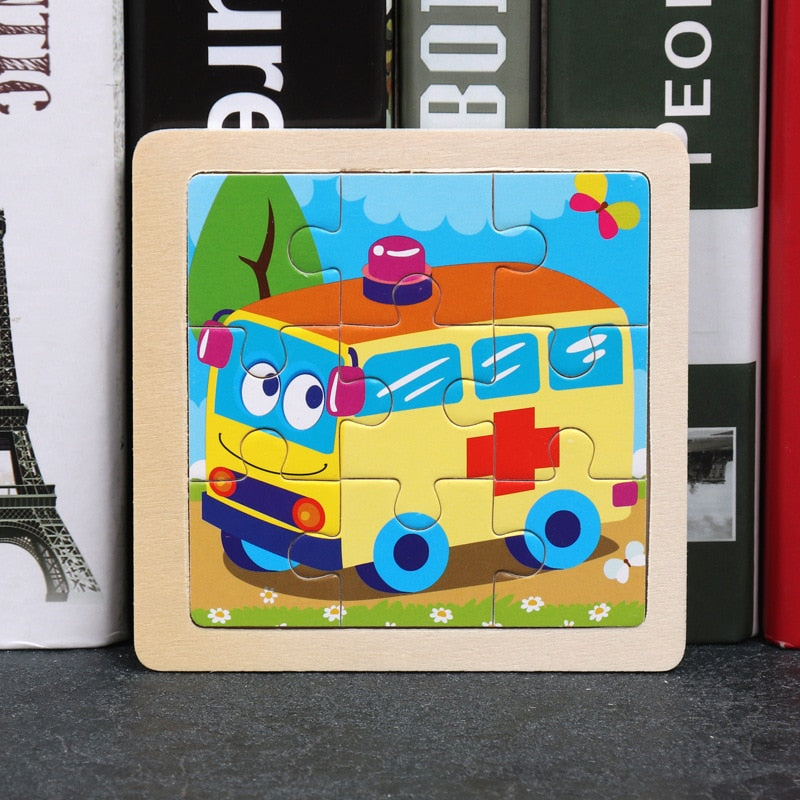 Wooden Puzzles - Colourful, cartoon style wooden 11cm wooden puzzles