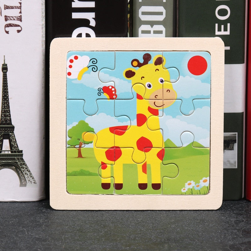 Wooden Puzzles - Colourful, cartoon style wooden 11cm wooden puzzles