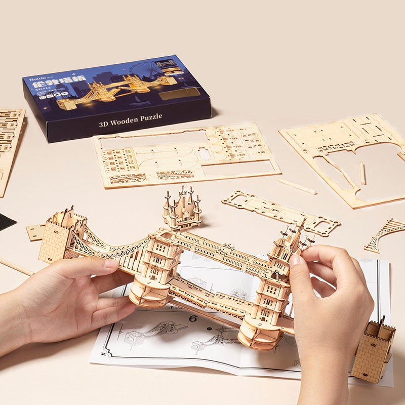 3D Wooden Puzzle - Big Ben, Tower Bridge, Pagoda Building and Arc de Triomphe