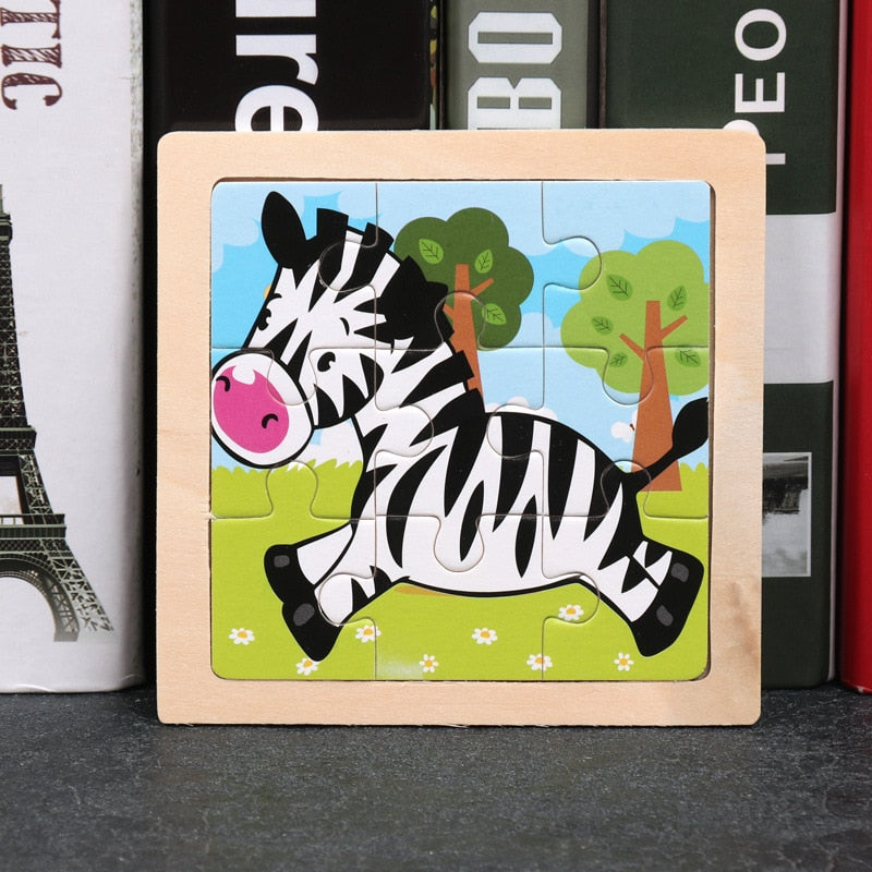 Wooden Puzzles - Colourful, cartoon style wooden 11cm wooden puzzles