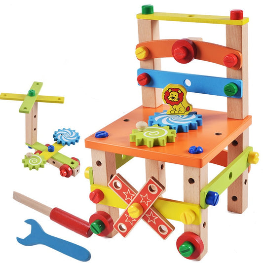 Baby Montessori Wooden Assembling Chair Toys for Early Education