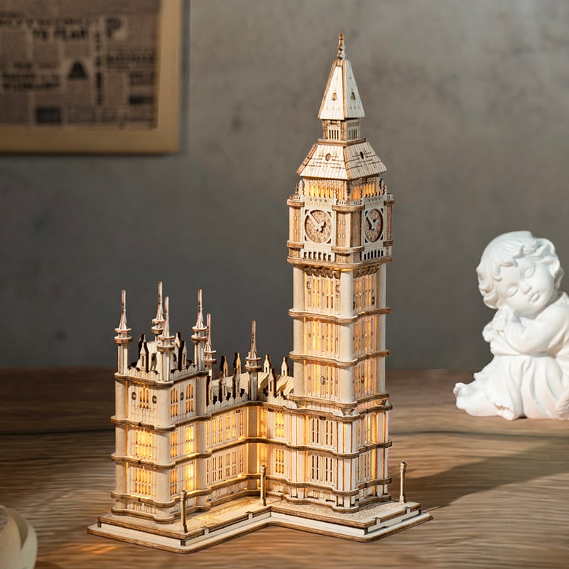 3D Wooden Puzzle - Big Ben, Tower Bridge, Pagoda Building and Arc de Triomphe