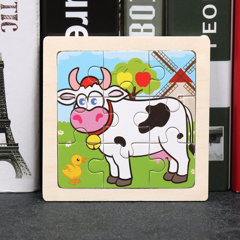 Wooden Puzzles - Colourful, cartoon style wooden 11cm wooden puzzles