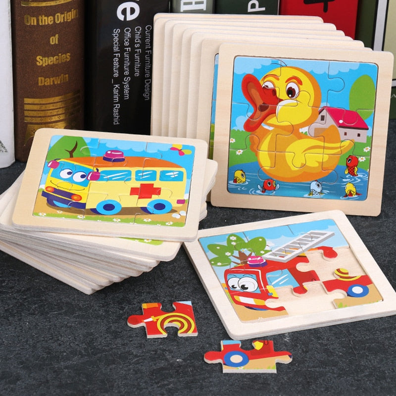 Wooden Puzzles - Colourful, cartoon style wooden 11cm wooden puzzles