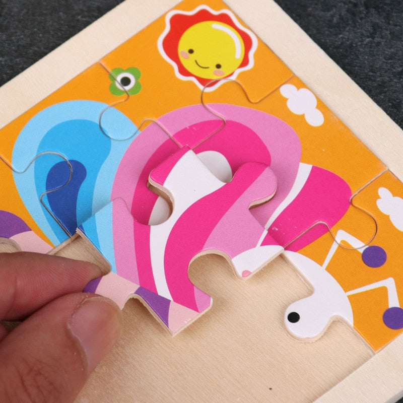 Wooden Puzzles - Colourful, cartoon style wooden 11cm wooden puzzles