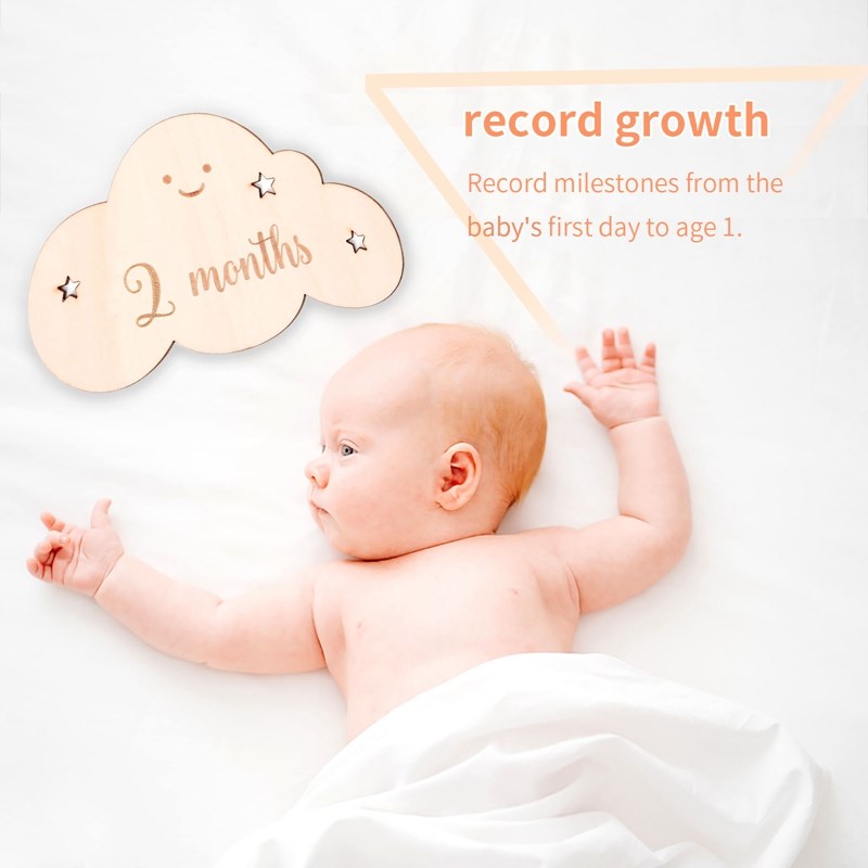 8pcs/set Wooden Baby Milestone Cards - Cloud Shape Milestones