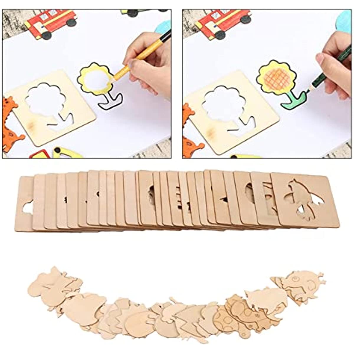 20Pcs Kids Wooden Drawing Stencils Kit