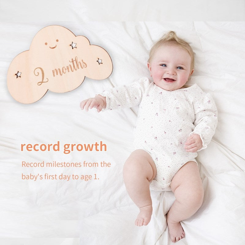 8pcs/set Wooden Baby Milestone Cards - Cloud Shape Milestones