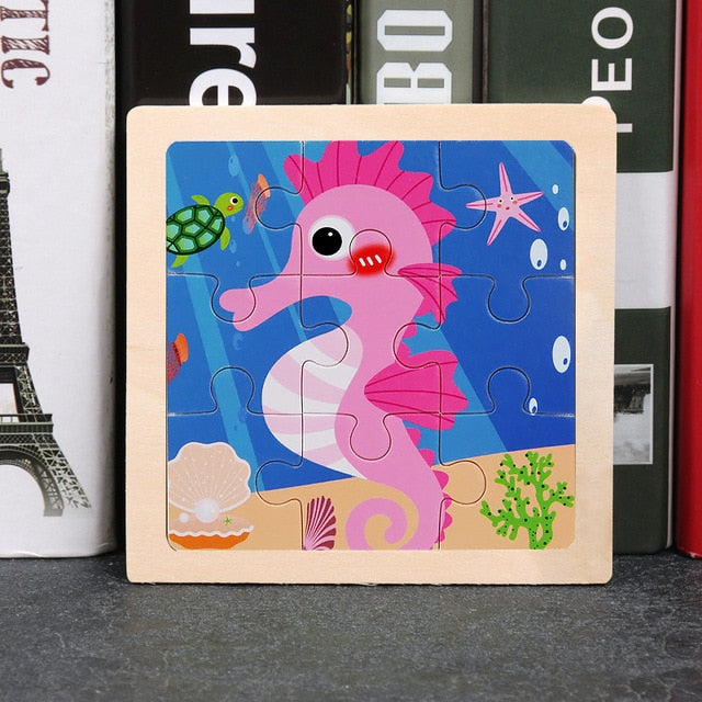 Wooden Puzzles - Colourful, cartoon style wooden 11cm wooden puzzles