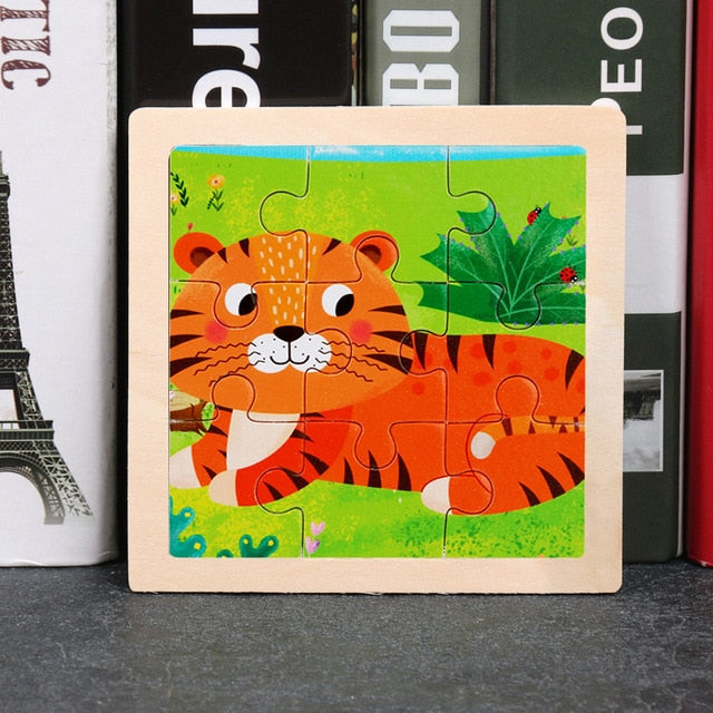 Wooden Puzzles - Colourful, cartoon style wooden 11cm wooden puzzles