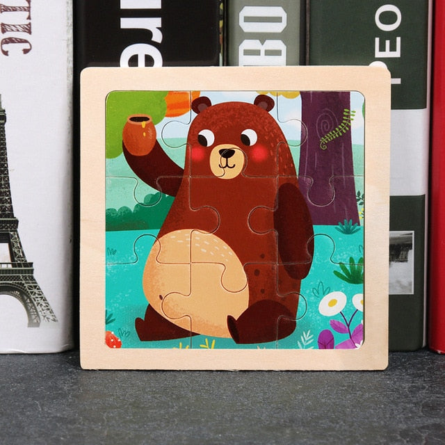 Wooden Puzzles - Colourful, cartoon style wooden 11cm wooden puzzles