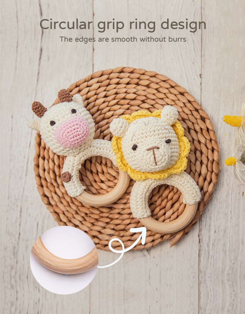 1pc Baby Rattle - Crochet Wooden Rattle with Wood Ring