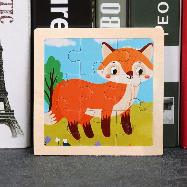 Wooden Puzzles - Colourful, cartoon style wooden 11cm wooden puzzles