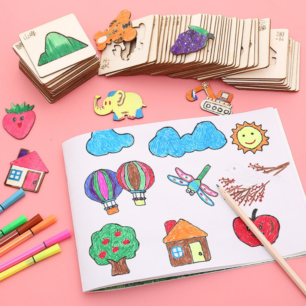 20Pcs Kids Wooden Drawing Stencils Kit