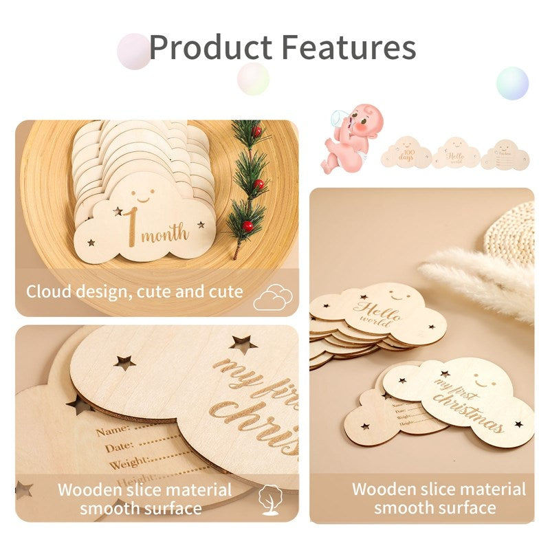 8pcs/set Wooden Baby Milestone Cards - Cloud Shape Milestones