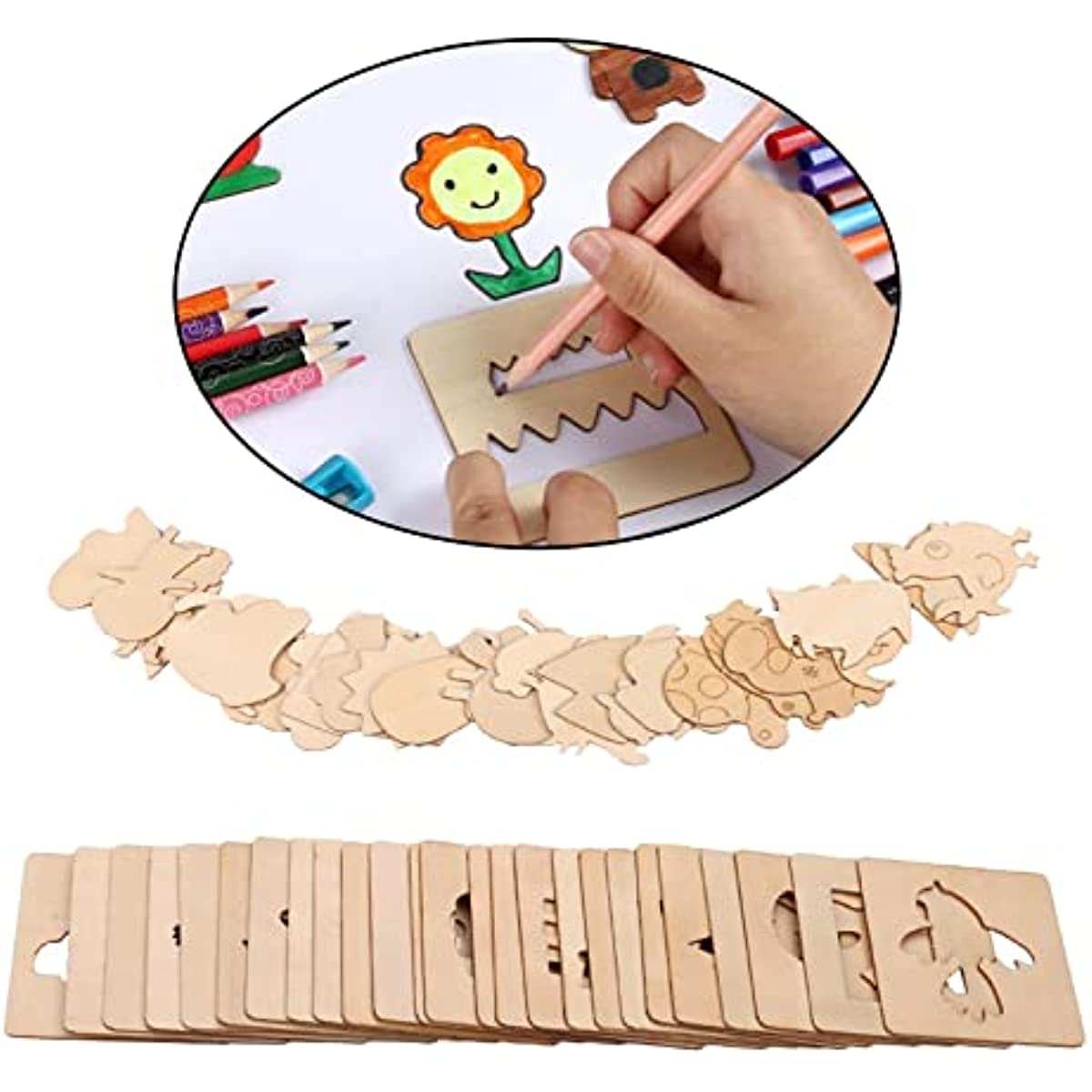 20Pcs Kids Wooden Drawing Stencils Kit