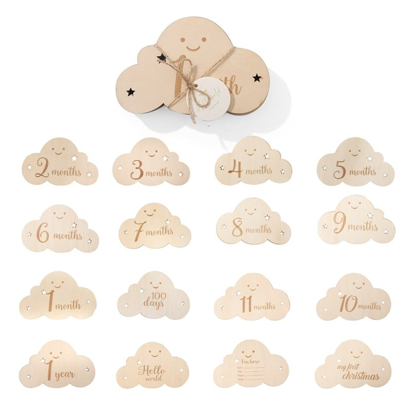 8pcs/set Wooden Baby Milestone Cards - Cloud Shape Milestones