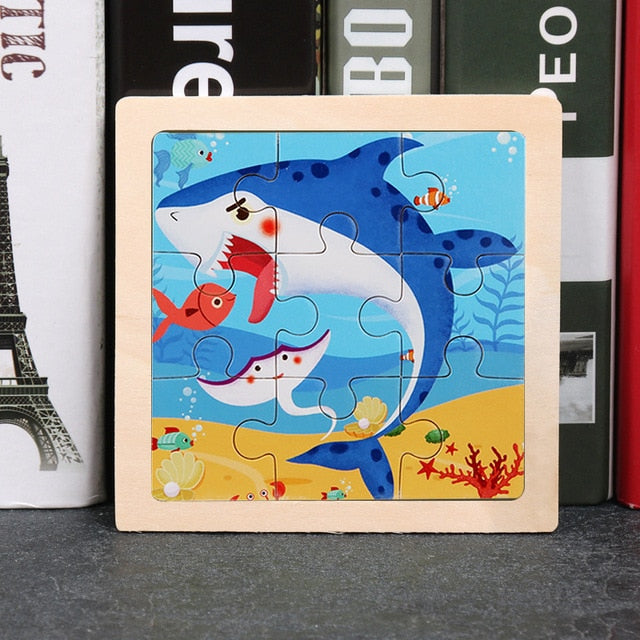 Wooden Puzzles - Colourful, cartoon style wooden 11cm wooden puzzles