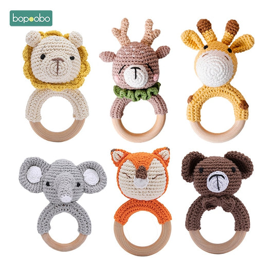 1pc Baby Rattle - Crochet Wooden Rattle with Wood Ring
